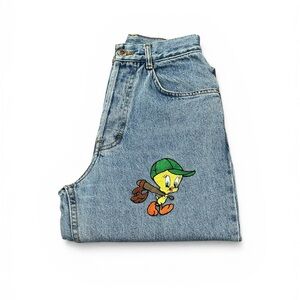 Vintage 90s Looney Tunes Tweety Bird Embroidered Mom Jeans Whooz Blooz 5/6 XS